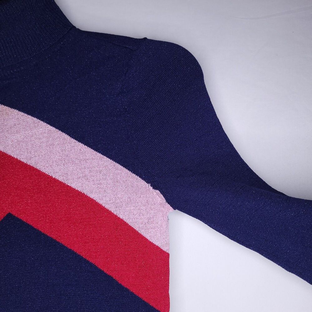 Lovers + Friends Sweater XS Navy Turtleneck Chevron Metallic NWT - Picture 4 of 11